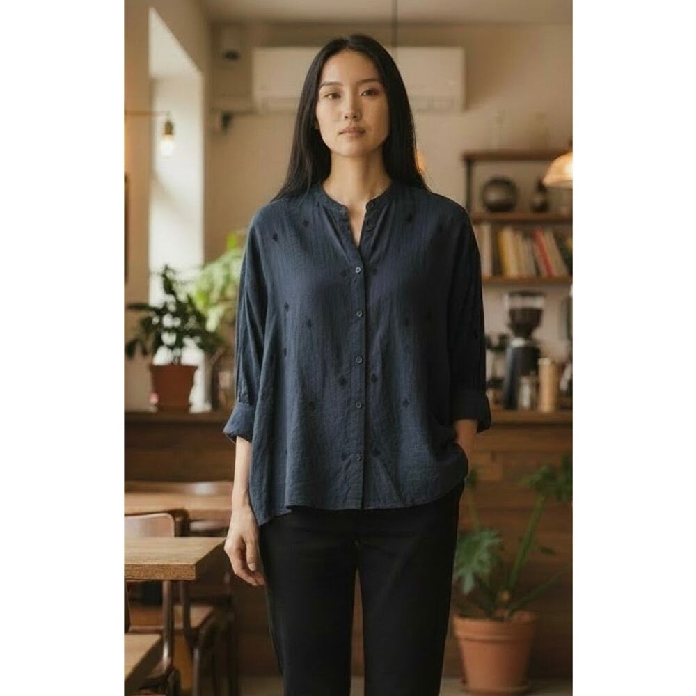 Pas de Calais Embroidered Diamond Print Blouse size XS
